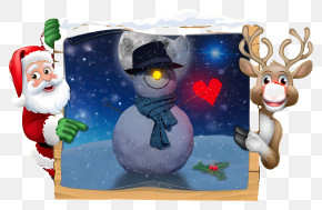 Santa Claus - Festive Snowman With Santa And Reindeer PNG