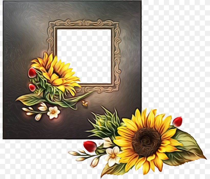 Watercolor Flowers Frame, PNG, 800x699px, Watercolor, Common Sunflower, Cut Flowers, Daisy Family, Floral Design Download Free