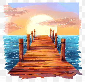 Wooden Pier - Wooden Pier At Sunset Over Ocean PNG