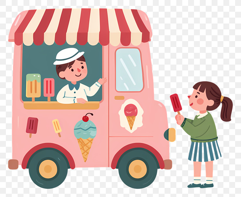 Ice Cream Truck - Cute Ice Cream Truck And Customer PNG