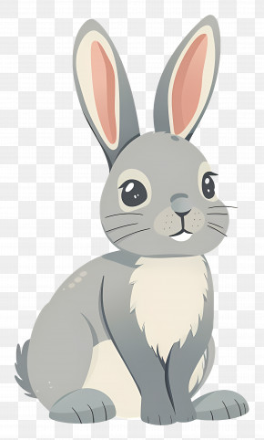 Cute Rabbit - Grey Cartoon Rabbit Illustration PNG