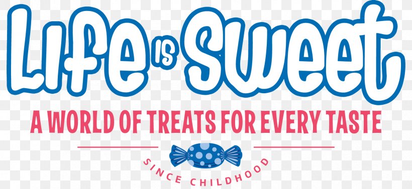 Logo Life Is Sweet Candy Store & Cupcake Store Sweetness Brand, PNG, 1682x774px, Logo, Area, Banner, Blue, Brand Download Free