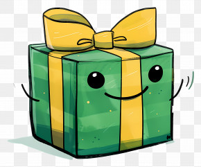 Cartoon Gift Box - Cartoon Gift Box With Yellow Ribbon And Smile PNG