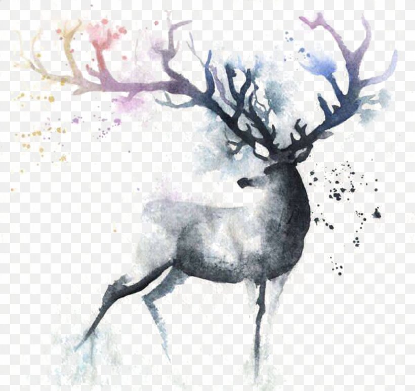 Deer Watercolor Painting Out Of The Cot Art, PNG, 1200x1130px, Deer, Antler, Art, Canvas Print, Christmas Download Free