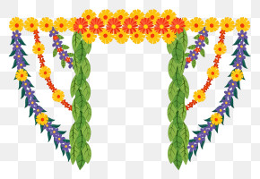 Indian Marigold Toran - Floral Arch With Colorful Flowers PNG