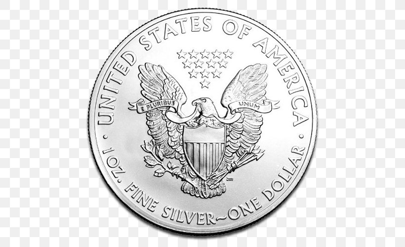 American Silver Eagle Dollar Coin Bullion Coin, PNG, 500x500px, American Silver Eagle, American Gold Eagle, Black And White, Brand, Bullion Download Free