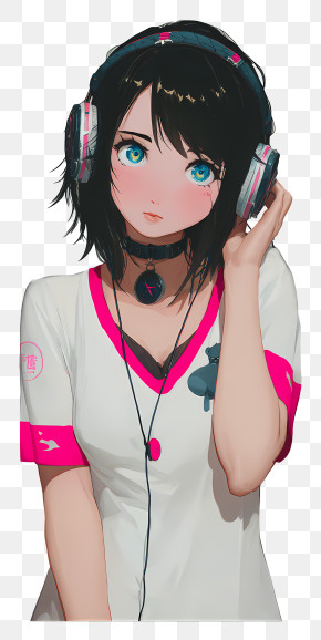 Anime Summer Music - Anime Girl With Headphones PNG