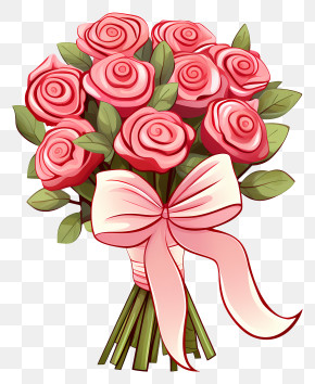 Pink Roses - Beautiful Bouquet Of Pink Roses With Ribbon PNG