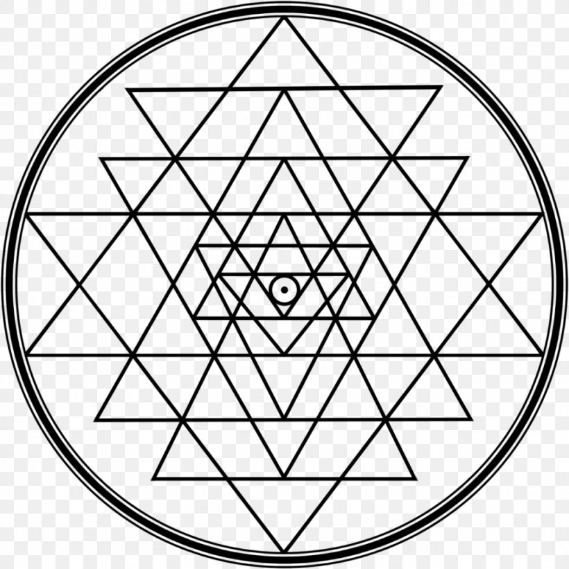 Sri Yantra Sacred Geometry, PNG, 1024x1024px, Sri Yantra, Area, Black And White, Drawing, Geometry Download Free