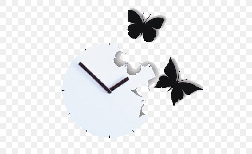 Clock Butterfly Watch Wall, PNG, 600x500px, Clock, Black And White, Bracelet, Butterfly, Creativity Download Free