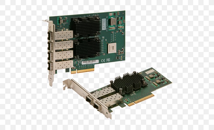 Graphics Cards & Video Adapters Network Cards & Adapters PCI Express 10 Gigabit Ethernet, PNG, 500x500px, 10 Gigabit Ethernet, Graphics Cards Video Adapters, Adapter, Atto Technology, Computer Component Download Free
