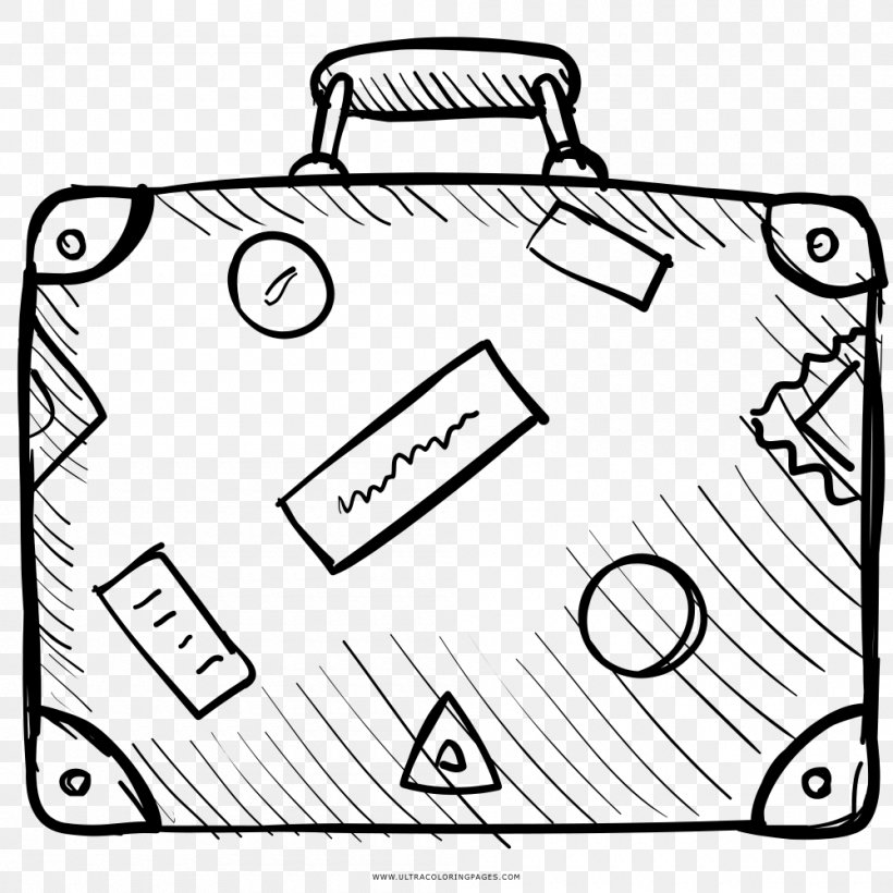 Suitcase Travel Coloring Book Drawing Baggage, PNG, 1000x1000px, Suitcase, Area, Ausmalbild, Baggage, Black And White Download Free