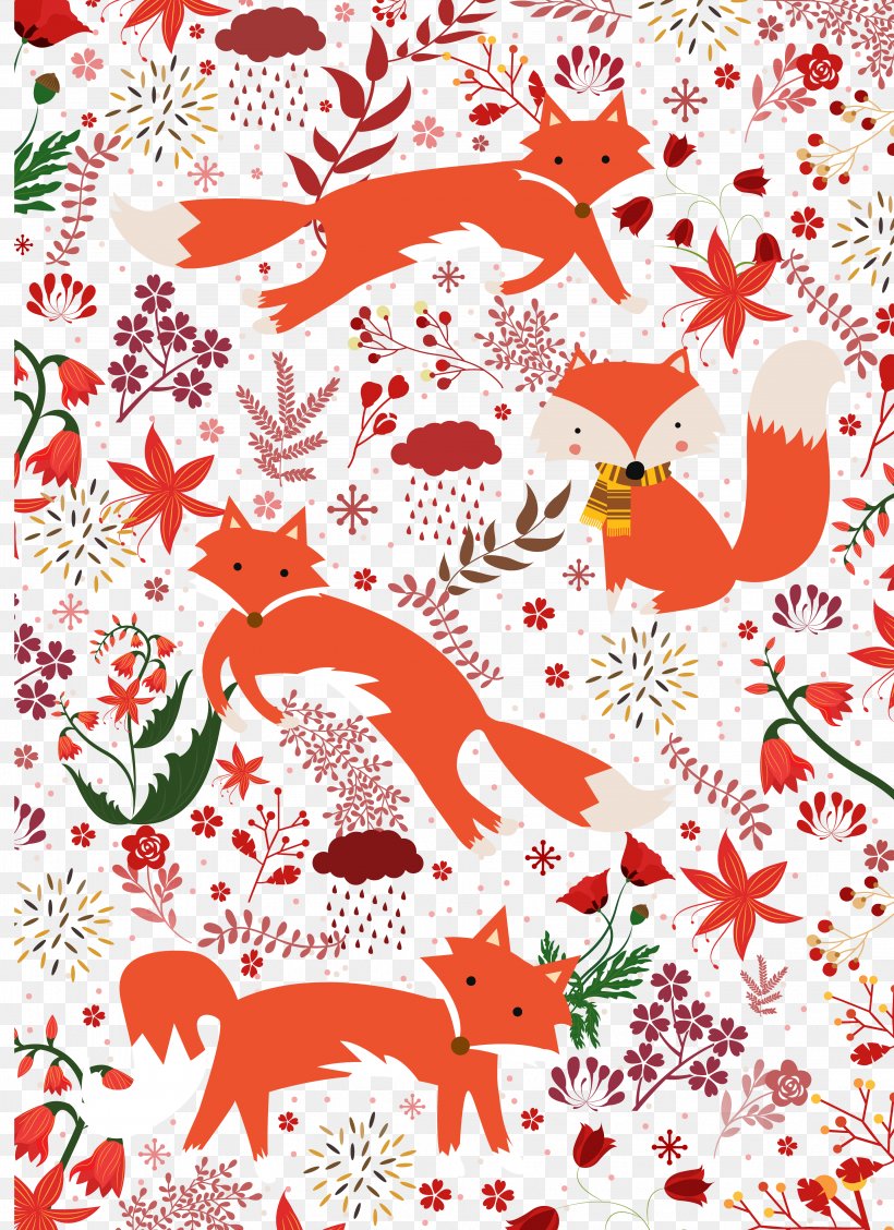 Red Fox Euclidean Vector, PNG, 3862x5316px, Red Fox, Area, Art, Branch, Flora Download Free