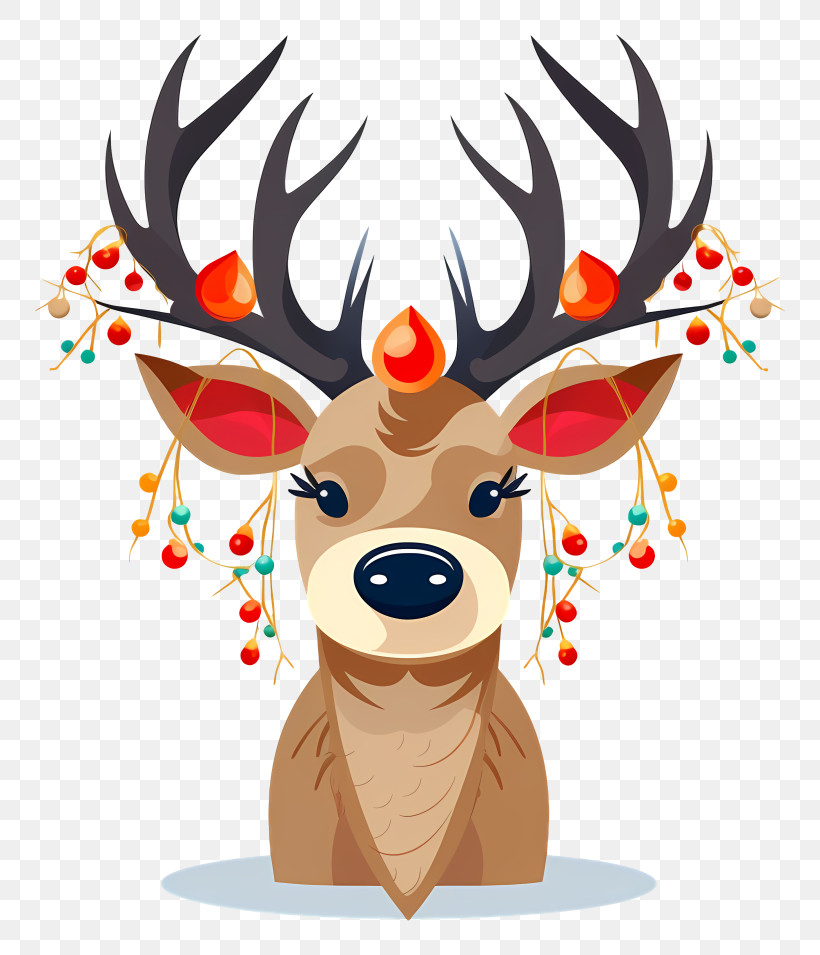 Reindeer - Festive Reindeer With Decorated Antlers PNG