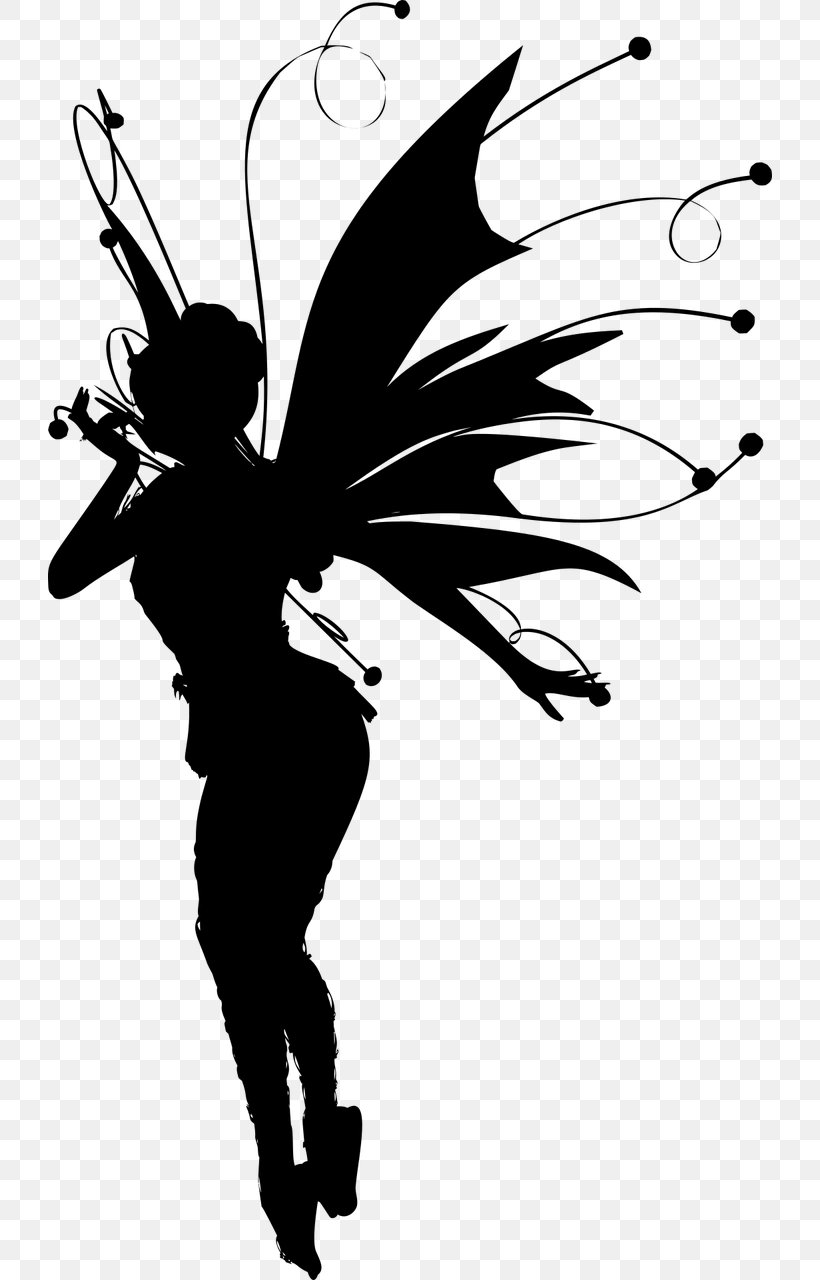 Fairy Silhouette Clip Art, PNG, 724x1280px, Fairy, Art, Autocad Dxf, Black And White, Butterfly Download Free