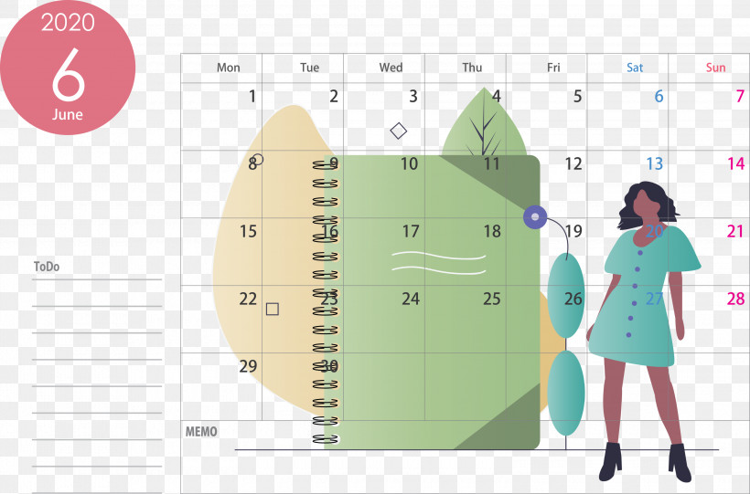 June 2020 Calendar 2020 Calendar, PNG, 3000x1982px, 2020 Calendar, June 2020 Calendar, Diagram, Green Download Free