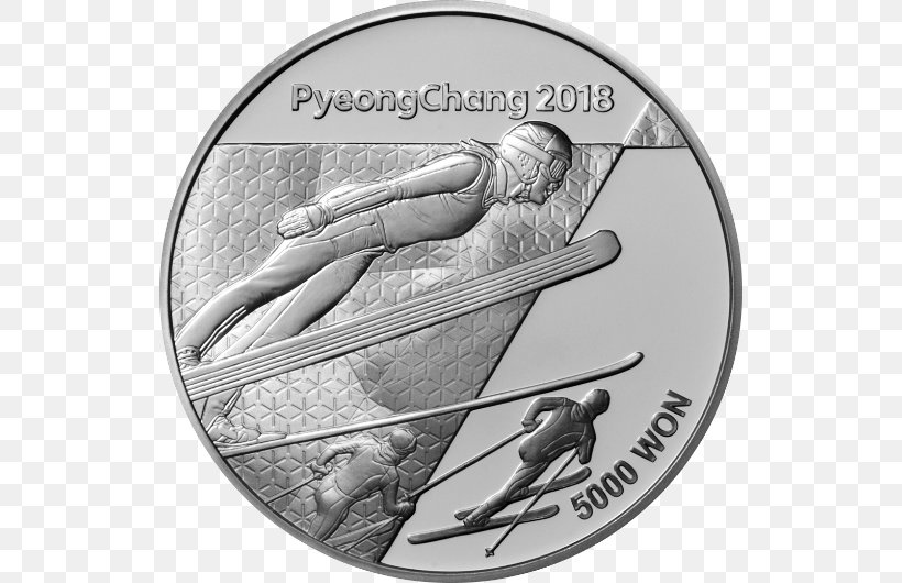 PyeongChang 2018 Olympic Winter Games Commemorative Coin Pyeongchang County Olympic Games, PNG, 530x530px, Coin, Black And White, Commemorative Coin, Currency, Finance Download Free