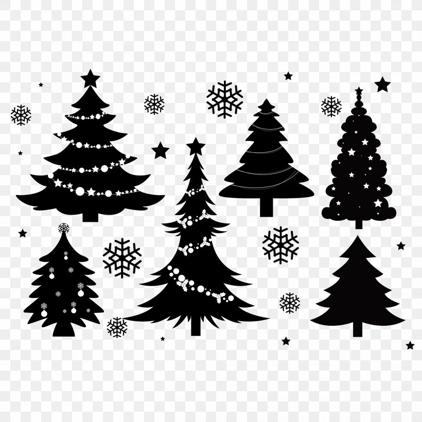 A Christmas Tree Santa Claus Vector Graphics Christmas Day, PNG, 2500x2500px, Christmas Tree, Black And White, Christmas, Christmas Day, Christmas Decoration Download Free