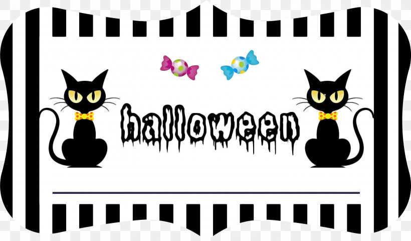 Happy Halloween, PNG, 3000x1757px, Happy Halloween, Cartoon, Cat, Line, Logo Download Free