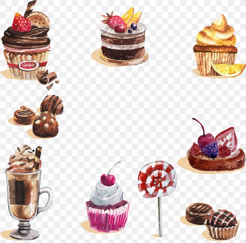 Watercolor Painting Dessert Cupcake Candy, PNG, 1541x1525px, Ice Cream, Baking, Buttercream, Cake, Cake Decorating Download Free