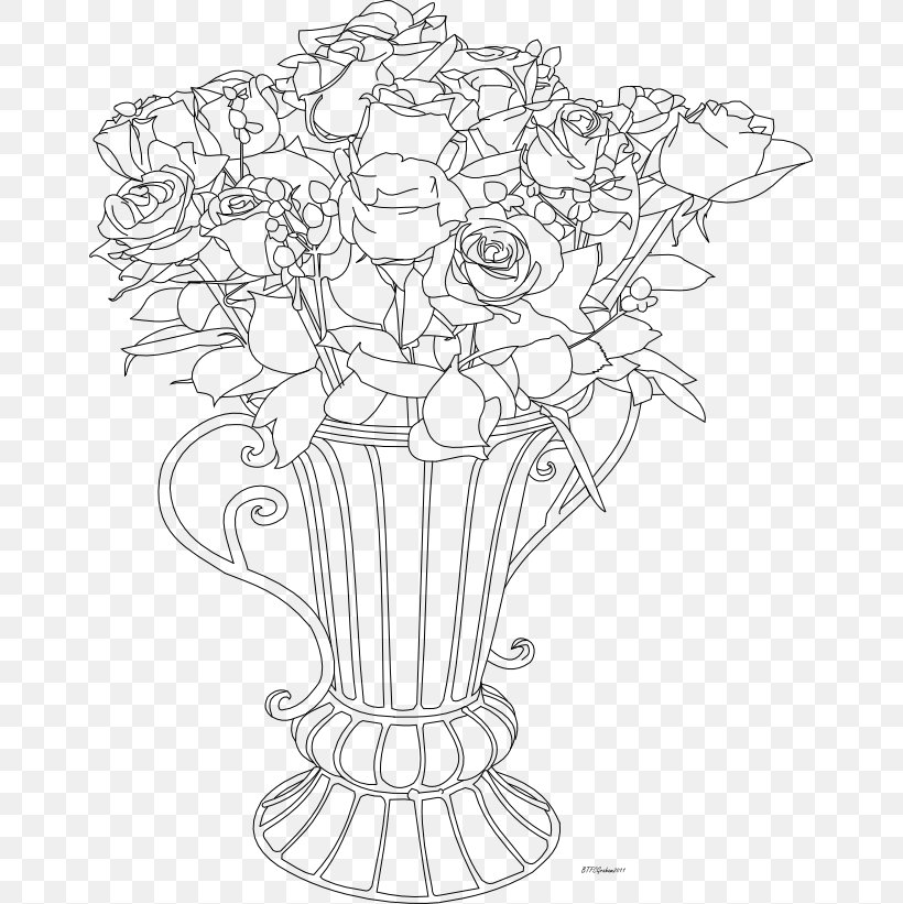 Flower pot line art drawing Floral engraving background with flower bloom  for garden design 6642489 Vector Art at Vecteezy