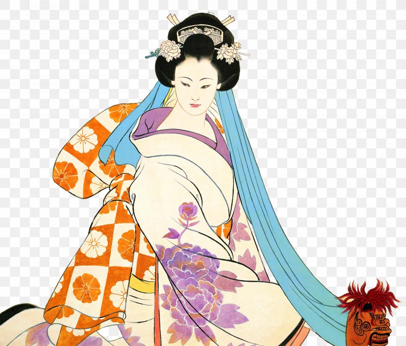 Japan U4ed5u5973u753b Painting Ukiyo-e, PNG, 3000x2564px, Watercolor, Cartoon, Flower, Frame, Heart Download Free