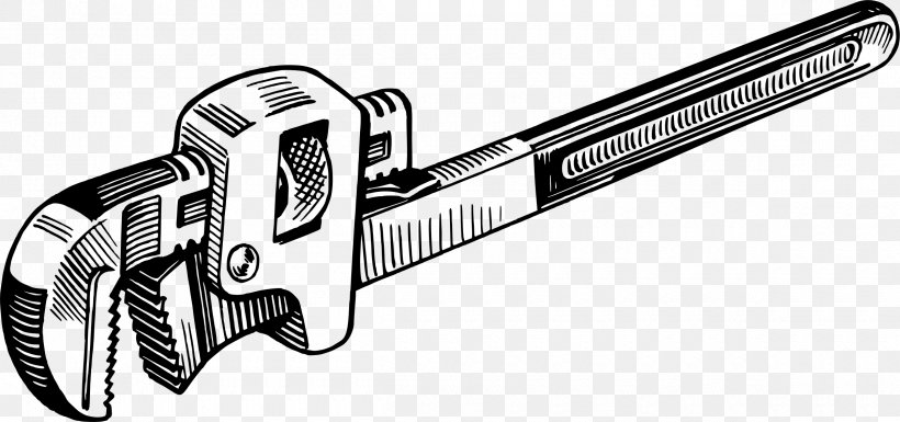 Tool Pipe Wrench Spanners Adjustable Spanner, PNG, 2400x1129px, Tool, Adjustable Spanner, Auto Part, Automotive Exterior, Black And White Download Free