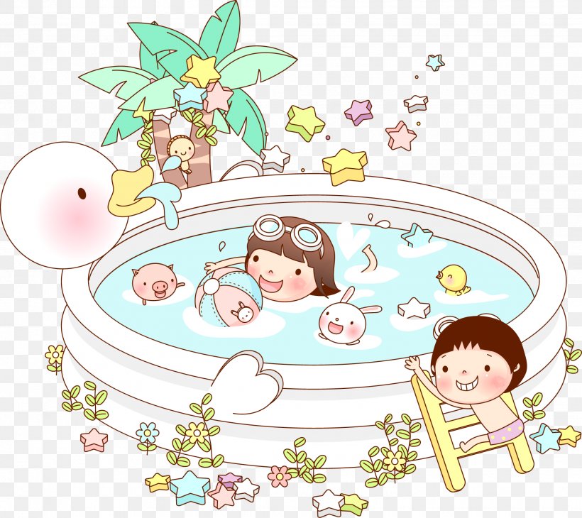 Swimming Pool Cartoon Illustration, PNG, 2070x1845px, Watercolor, Cartoon, Flower, Frame, Heart Download Free
