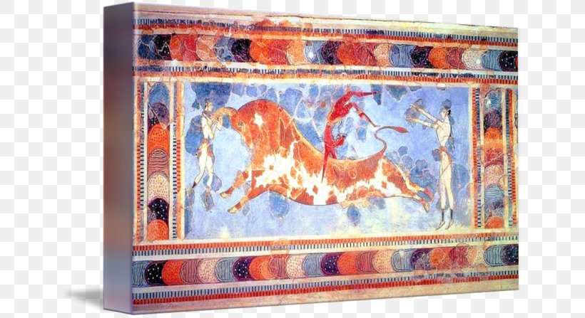 Knossos Bull-Leaping Fresco Sacred Bull Minotaur Minoan Bull-leaper, PNG, 650x447px, Knossos, Art, Bullleaping, Bullleaping Fresco, Canvas Download Free