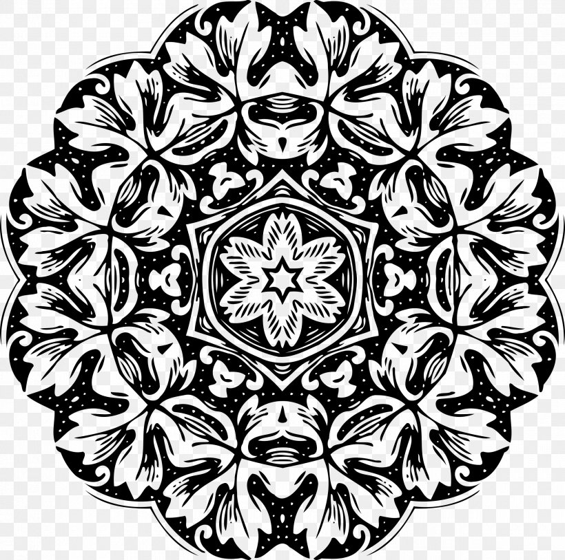Black And White Monochrome Clip Art, PNG, 2400x2384px, Black And White, Art, Drawing, Floral Design, Flower Download Free