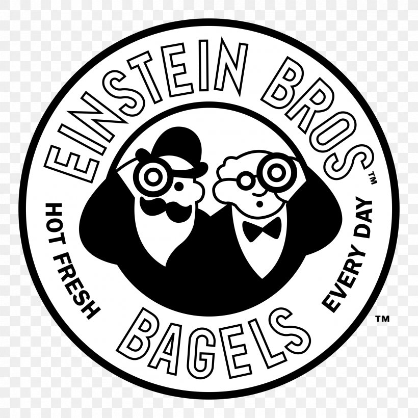 Einstein Bros. Bagels Logo Brand Clip Art, PNG, 2400x2400px, Bagel, Albert Einstein, Area, Behavior, Black And White Download Free