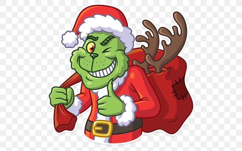 Grinch Sticker Telegram Santa Claus Clip Art, PNG, 512x512px, 2018, Grinch, Art, Cartoon, Christmas Download Free