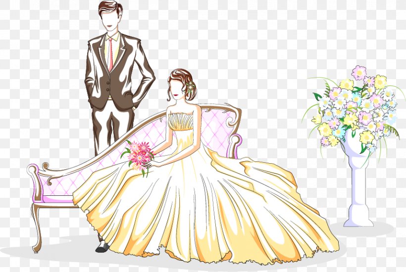 Marriage Cartoon Wedding Illustration, PNG, 856x575px, Marriage, Art, Beauty, Bridal Clothing, Cartoon Download Free