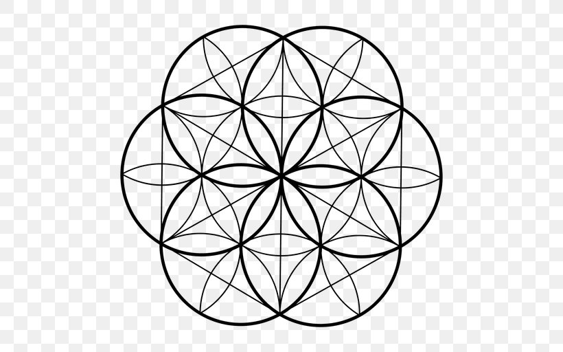 Sacred Geometry Overlapping Circles Grid Vesica Piscis, PNG, 512x512px, Sacred Geometry, Area, Black And White, Centre, Flower Download Free