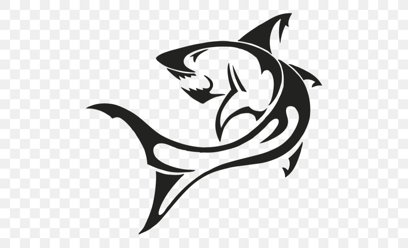 Shark Stencil Clip Art, PNG, 500x500px, Shark, Art, Black, Black And White, Decal Download Free