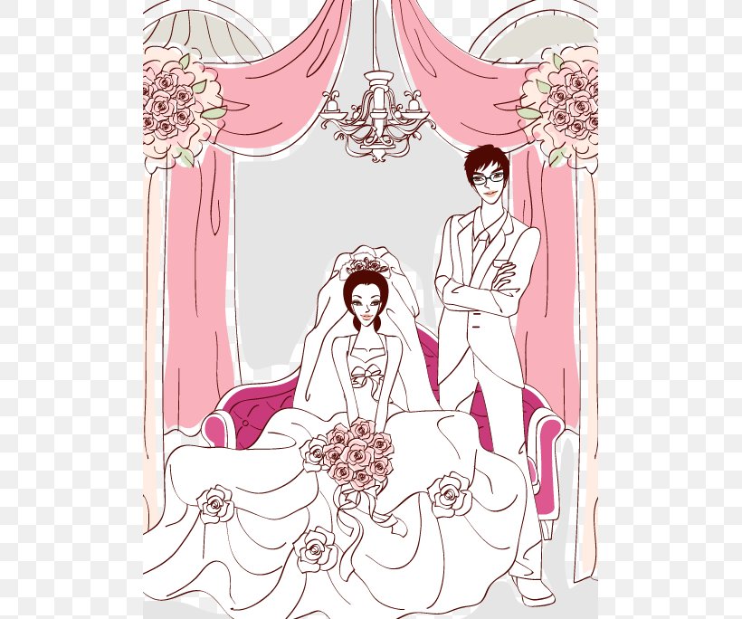 Illustration Wedding, PNG, 503x684px, Watercolor, Cartoon, Flower, Frame, Heart Download Free