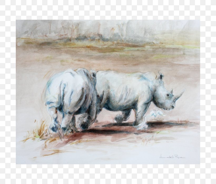 Rhinoceros Watercolor Painting Terrestrial Animal, PNG, 700x700px, Rhinoceros, Animal, Fauna, Paint, Painting Download Free