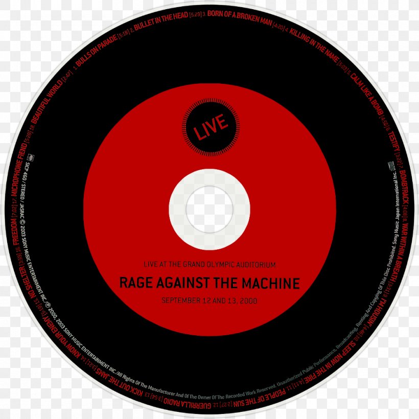 Rage Against The Machine Live At The Grand Olympic Auditorium Live & Rare The Battle Of Los Angeles Compact Disc, PNG, 1000x1000px, Watercolor, Cartoon, Flower, Frame, Heart Download Free