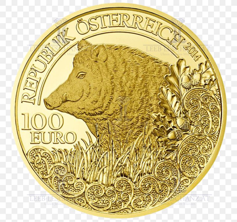 Gold Coin The Wild Boar Gold Coin, PNG, 768x768px, Coin, Animal Sauvage, Austrian Mint, Brass, Commemorative Coin Download Free