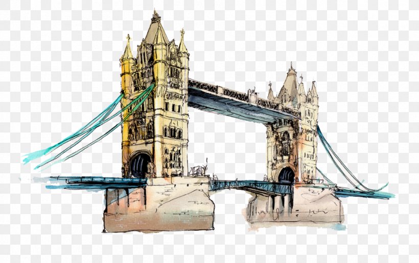 London Paper Sticker Wall Decal Watercolor Painting, PNG, 959x604px, London, Bridge, Building, Decal, Landmark Download Free