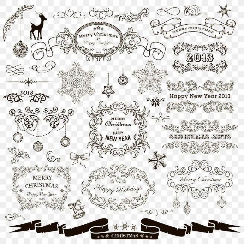 Christmas Euclidean Vector Lace Pattern, PNG, 1000x1000px, Christmas, Black And White, Body Jewelry, Coreldraw, Element Download Free