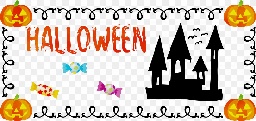 Pumpkin, PNG, 3000x1422px, Happy Halloween, Banner, Cartoon, Flower, Halloween Download Free