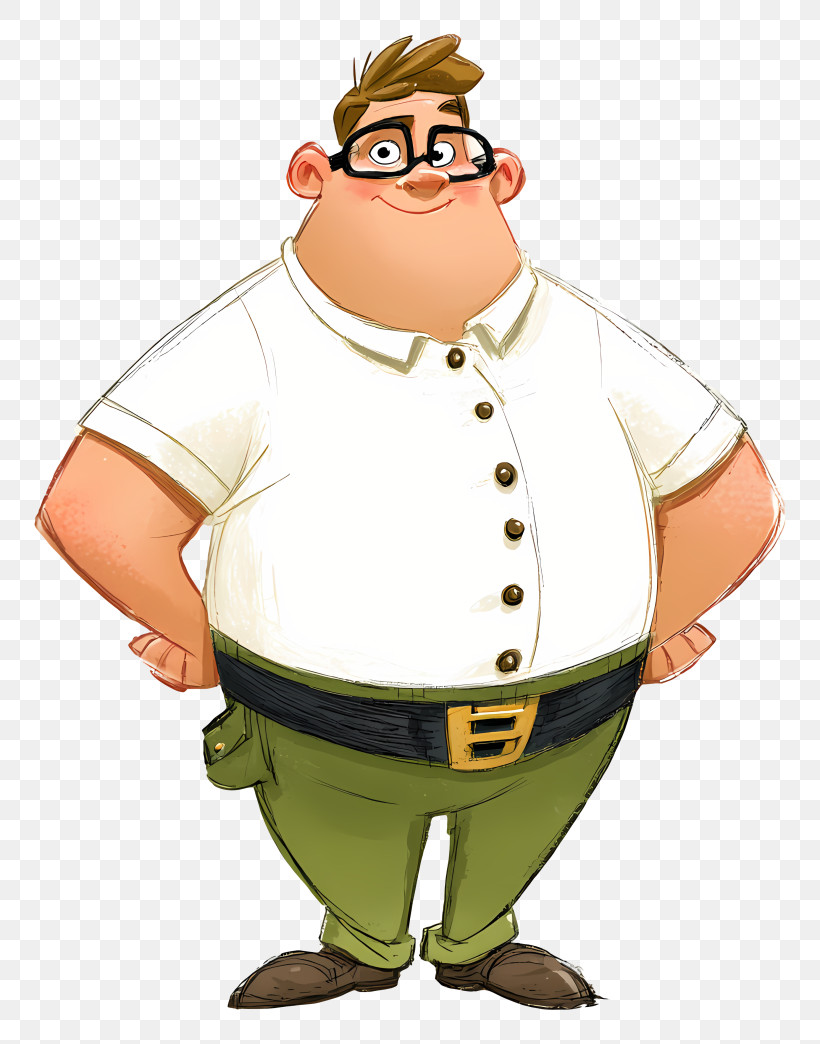 Chubby Man - Cartoon Man In Glasses And Shirt PNG
