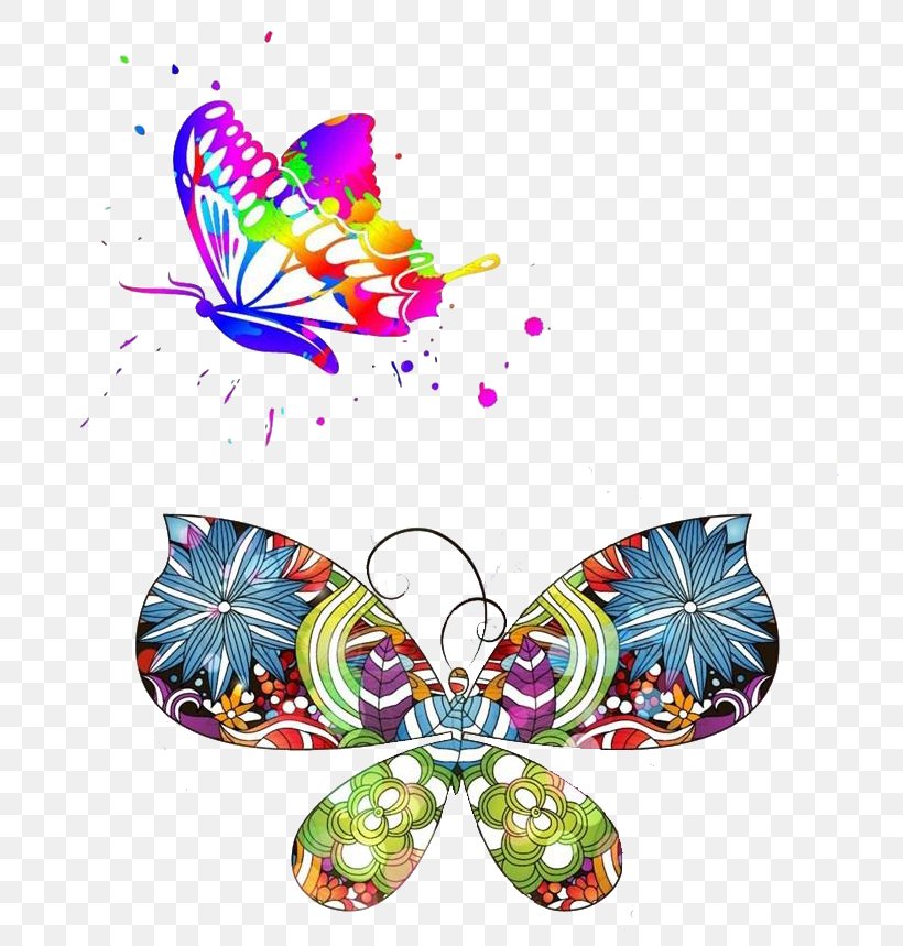 Butterfly Illustration, PNG, 716x859px, Butterfly, Abstract Art, Butterflies And Moths, Color, Drawing Download Free