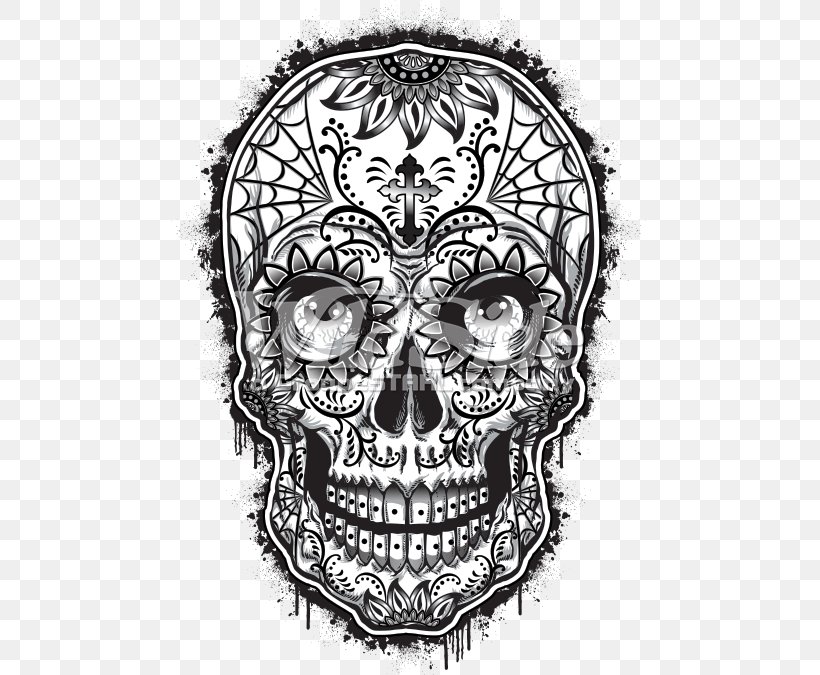 Calavera T-shirt Spider Web Skull, PNG, 675x675px, Calavera, Black And White, Bone, Clothing, Day Of The Dead Download Free