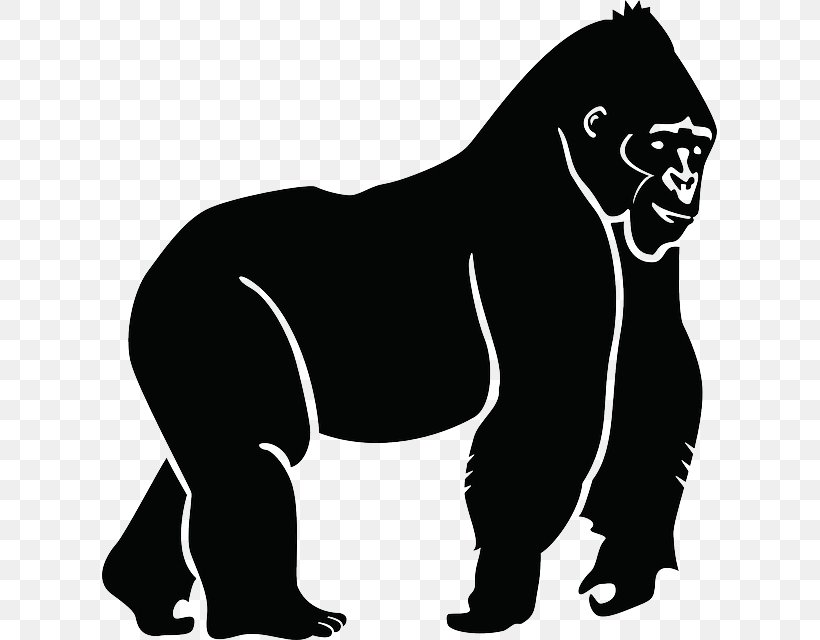 Gorilla Ape Chimpanzee Silhouette Clip Art, PNG, 615x640px, Gorilla, Ape, Big Cats, Black, Black And White Download Free