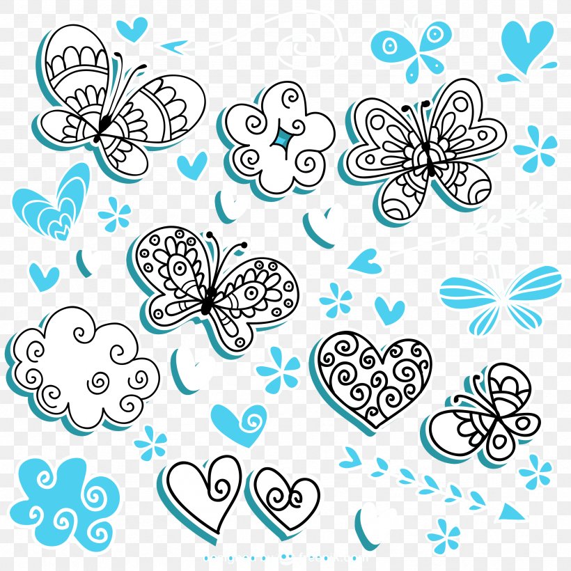 Butterfly Cloud Clip Art, PNG, 3333x3333px, Butterfly, Black And White, Butterflies And Moths, Cartoon, Cloud Download Free