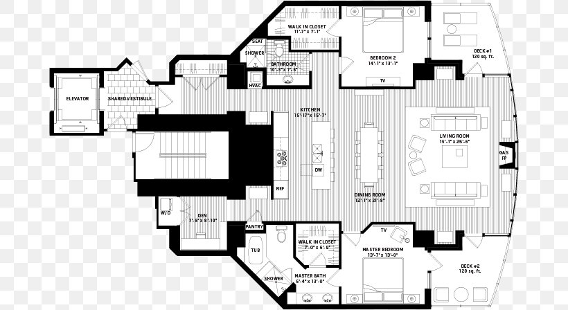 Escala Seattle Penthouse Apartment Floor Plan Building, PNG, 678x448px, House, Apartment, Area, Bedroom, Black And White Download Free