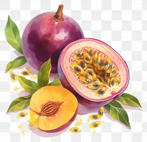 Watercolor Passion Fruits - Passion Fruit And Peach Illustration PNG