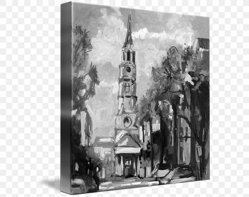 Gallery Wrap Oil Painting St Phillips Church Canvas, PNG, 576x650px, Gallery Wrap, Art, Artwork, Black And White, Canvas Download Free